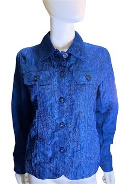 A La Carte Women's Textured Button-Up Blazer Jacket in Deep Blue Size Small EUC